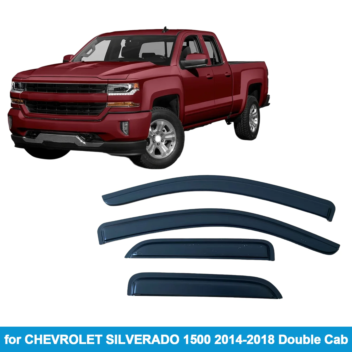 

Window Visor for CHEVROLET SILVERADO 1500/2500/3500 2014-2018 DOUBLE CAB Rain Guard Side Vent Deflector Outside-Mount Tape