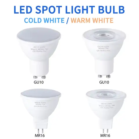 7W 5W LED Bulb GU10 Spot Light MR16 Ceiling Lamp Home Living Room Chandelier Bulbs GU5.3 Bedroom Lighting Cool/Warm White AC220V