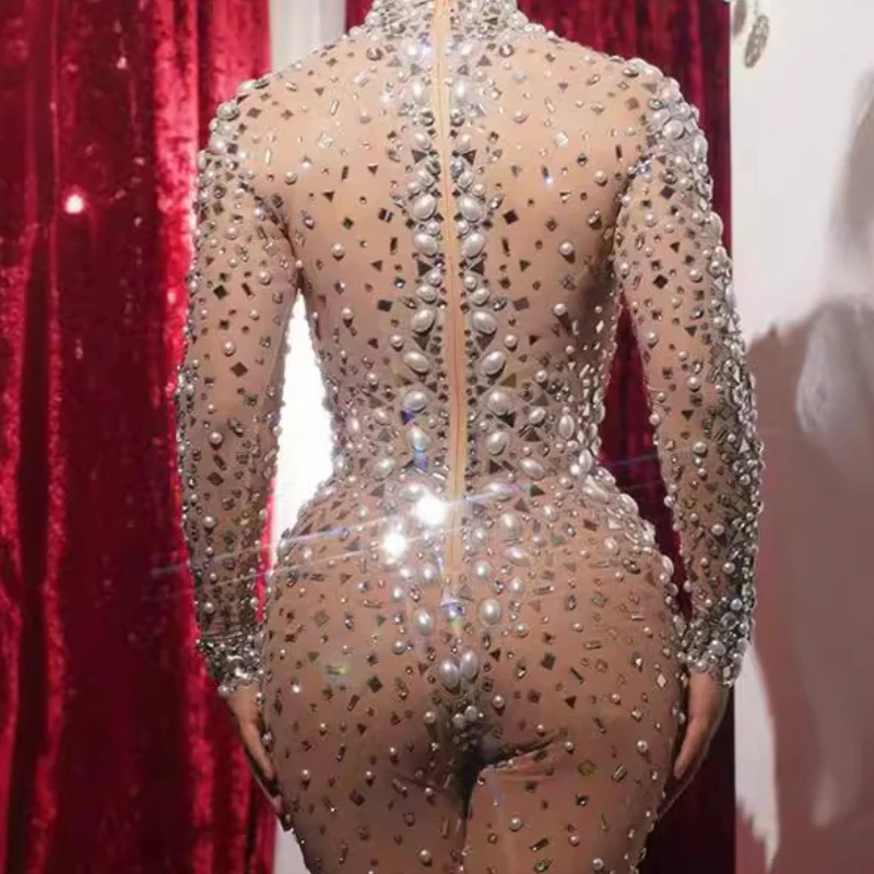 Mono De uniforme Para eventos con perlas De diamantes De imitación, nuevo mono Para Mujer, Vestidos De Fiesta y Bar, Vestidos De Mujer Elegantes Para Fiesta 2025