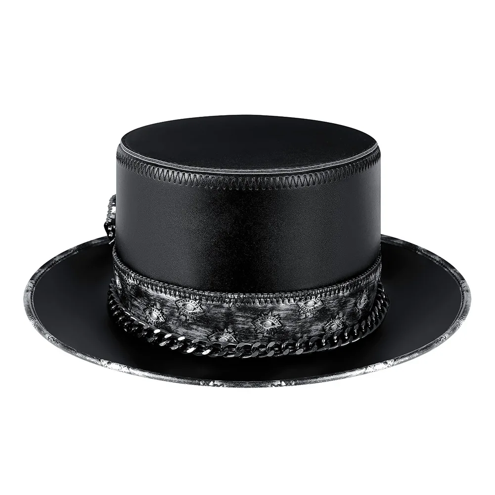 Black Gentleman Hat Men\'s Summer Breathable Sun Protection Waterproof PU Leather Wide Brim Hat Halloween Stage Party Magic Hat