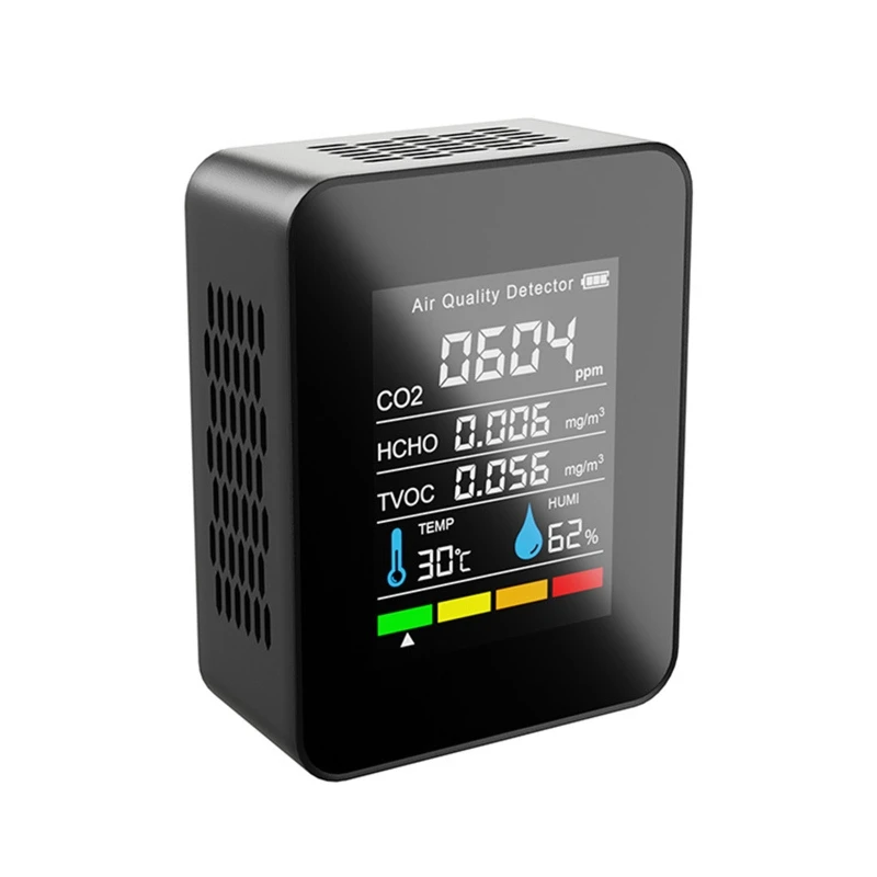 Medidor CO2 5 en 1, Digital temperatura y humedad, Detector TVOC HCHO para hogar