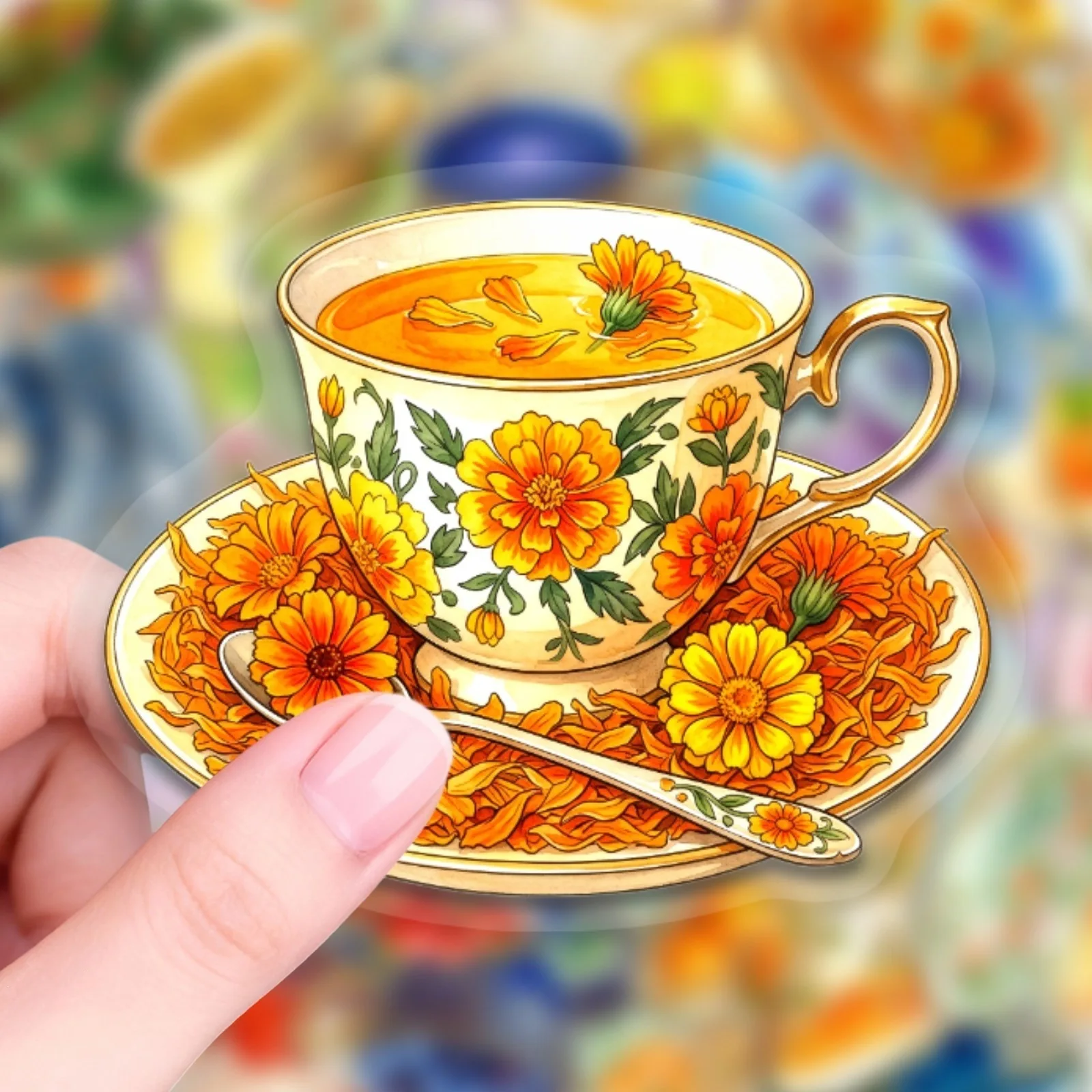 50 Pcs Beautiful Teacup Classical Art Stickers PET Clear Waterproof Decorate Cup Phone Fridge Gift Box Laptop Scrapbook Decals
