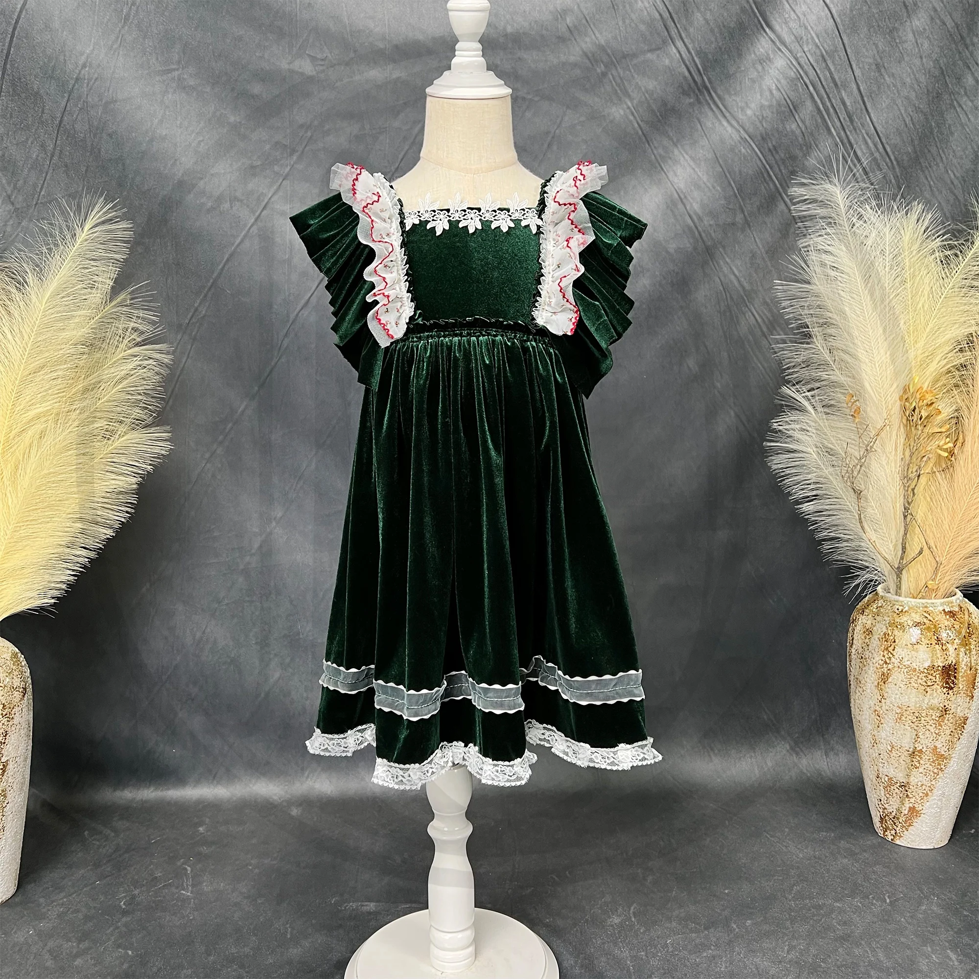 Don&Judy Baby Girl Christmas Dress for Photo Shoot Props Velvet Floral Ruffle Princess Kid Gown Children's Party Casual Dresses