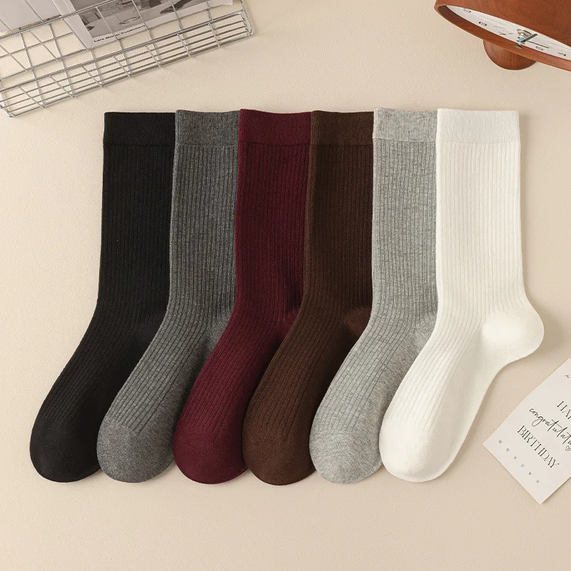 4/6 Pairs Women's Ankola Red Socks Autumn and Spring Cotton Trendy Japanese Style Middle Tube Socks Pile Socks