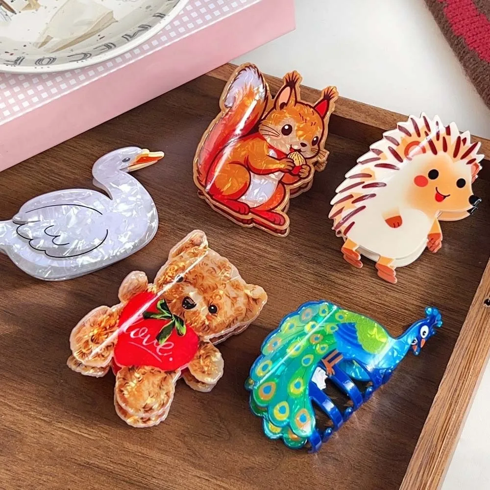 

PVC Cute Bear Hair Claw Peacock Hedgehog Cartoon Animal Shark Clip Swan Korean Style Acrylic Hair Claw Valentine's Day Headwear