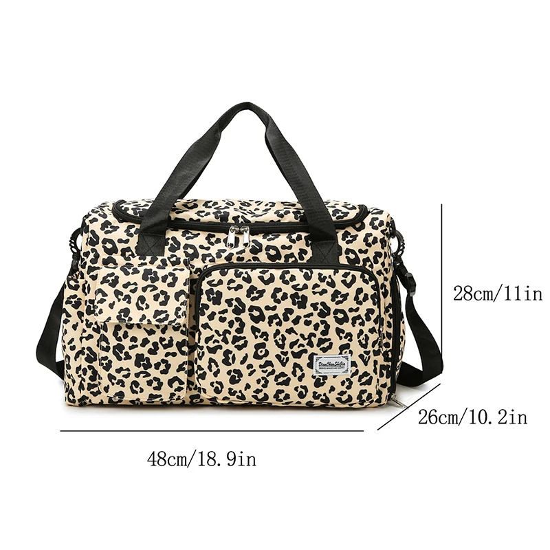 Bolsa de equipaje de ocio clásica con estampado de leopardo, bolsa de viaje de gran capacidad con múltiples bolsillos y compartimento para zapatos, deportes y Fitness