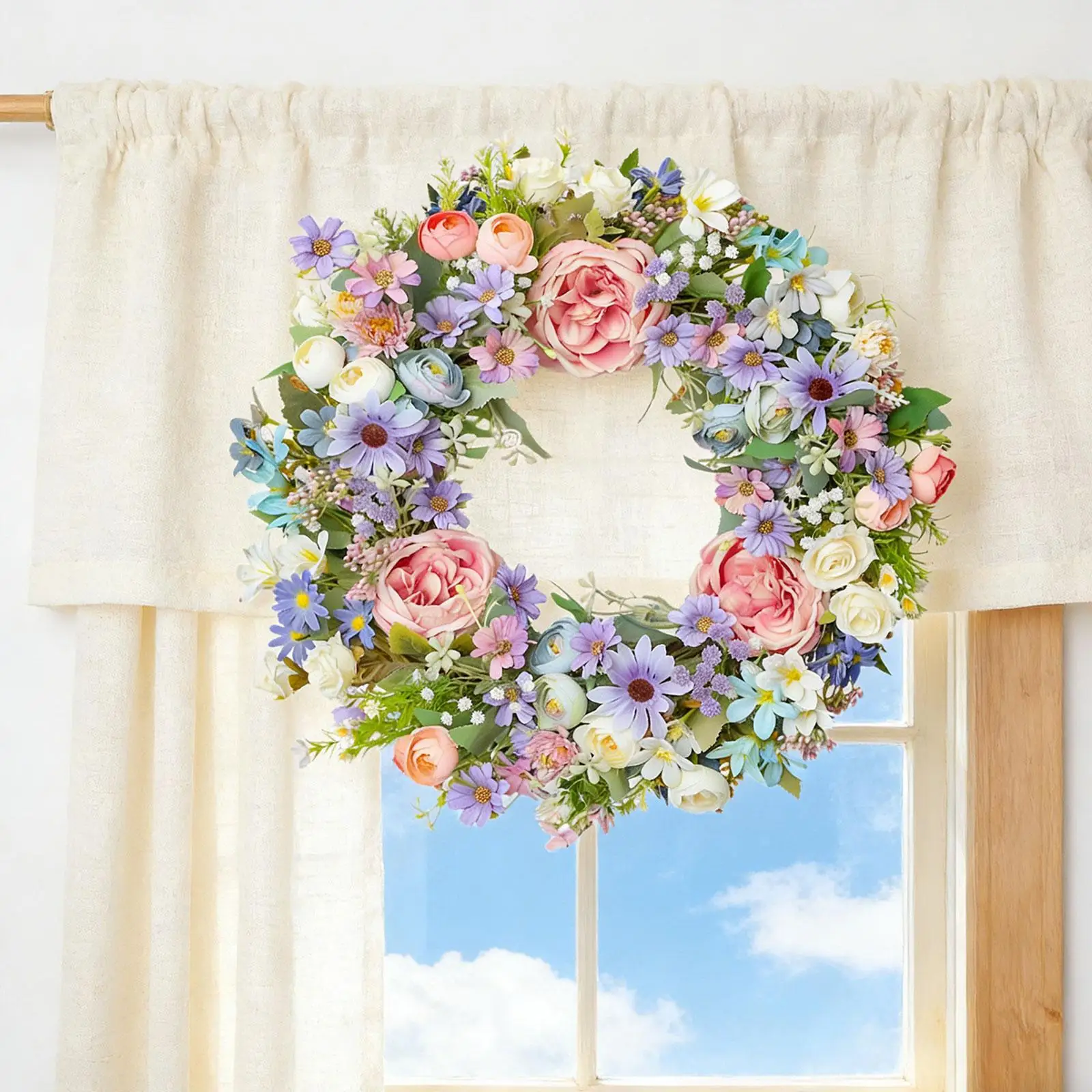 

Easter Wreath Artificial Flower Garland Spring Door Decoration Colorful Hanging Ornament for Home Festival Decor