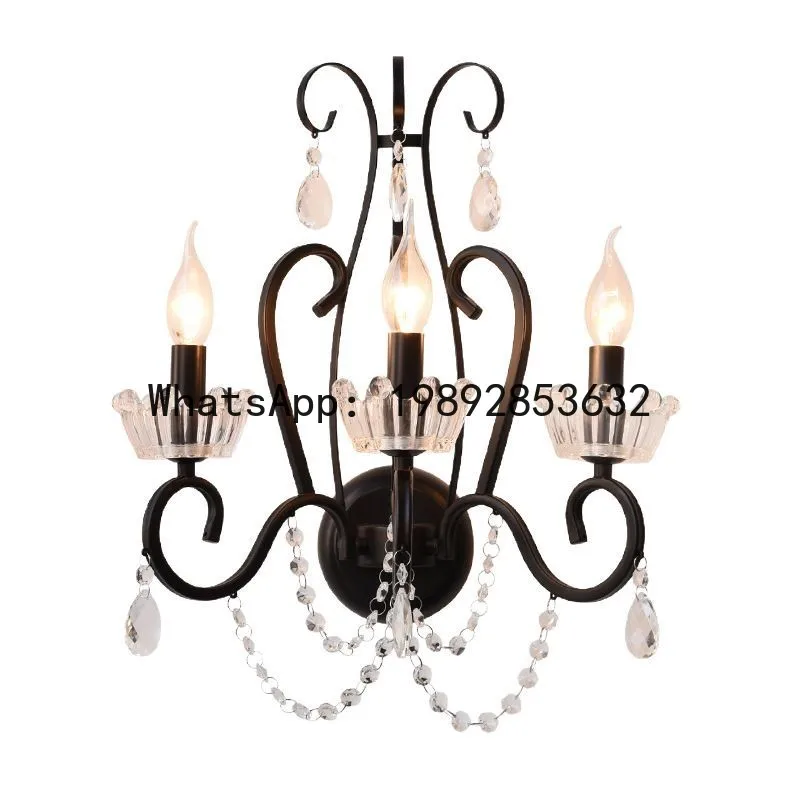 PYJ French retro light luxury bedroom bedside aisle black living room background wall crystal wall