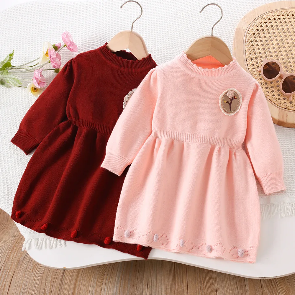 

Вязаные платья для девочек, весна-осень 2024, детские шерстяные трикотажные свитера, платье для малышей, одежда, детский пуловер принцессы, наряды