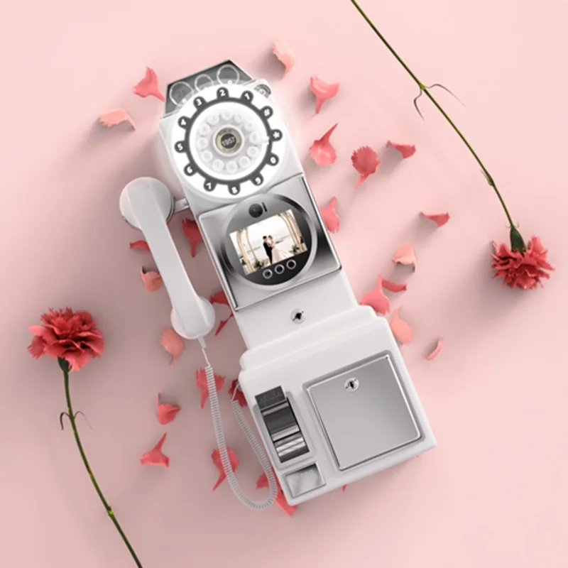 Retro style wedding party with lights, video message board, phone, retro phone booth, message recording, MP4 video
