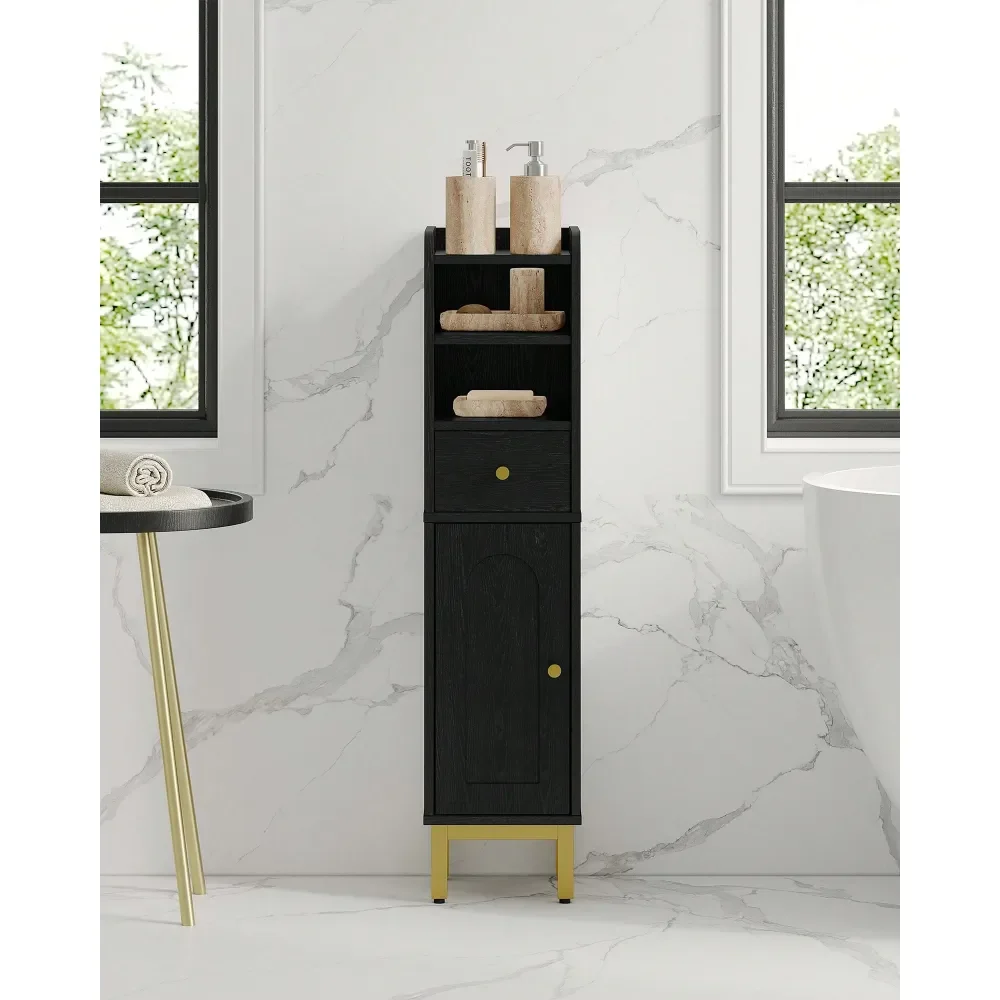 

Bathroom Storage Cabinet, Corner Floor Cabinet With Drawers And Doors, Narrow Toilet Paper Holder, Bathroom Organizer With Adju