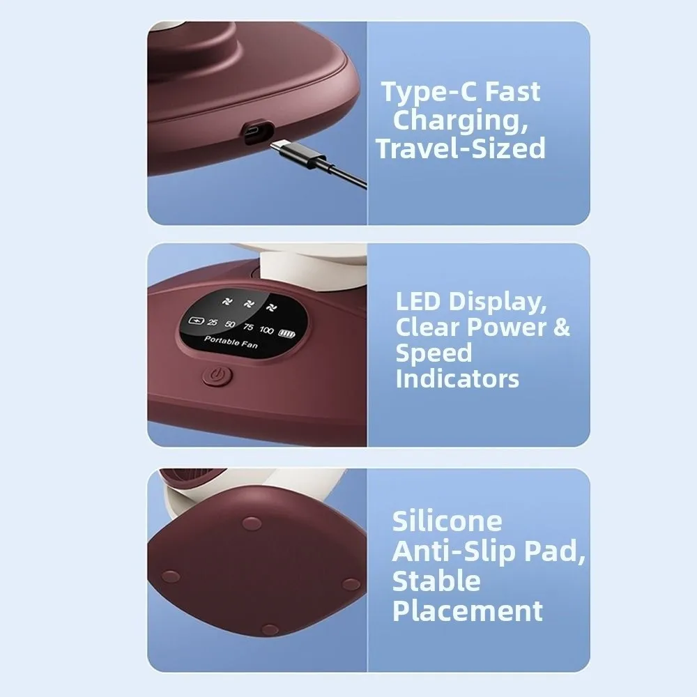 

LED Digital Display Desktop Electric Fan Type-c Rechargeable High-Power Air Circulation Fan 120° Rotating Strong Wind