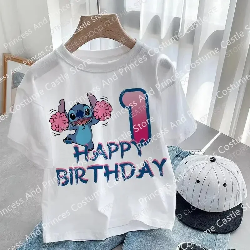 New Lilo & Stitch Children Birthday Number 1-14 T Shirt Kid Kawaii Boy Girl Casual Clothes Anime Cartoons Kids T-shirts Tops Tee