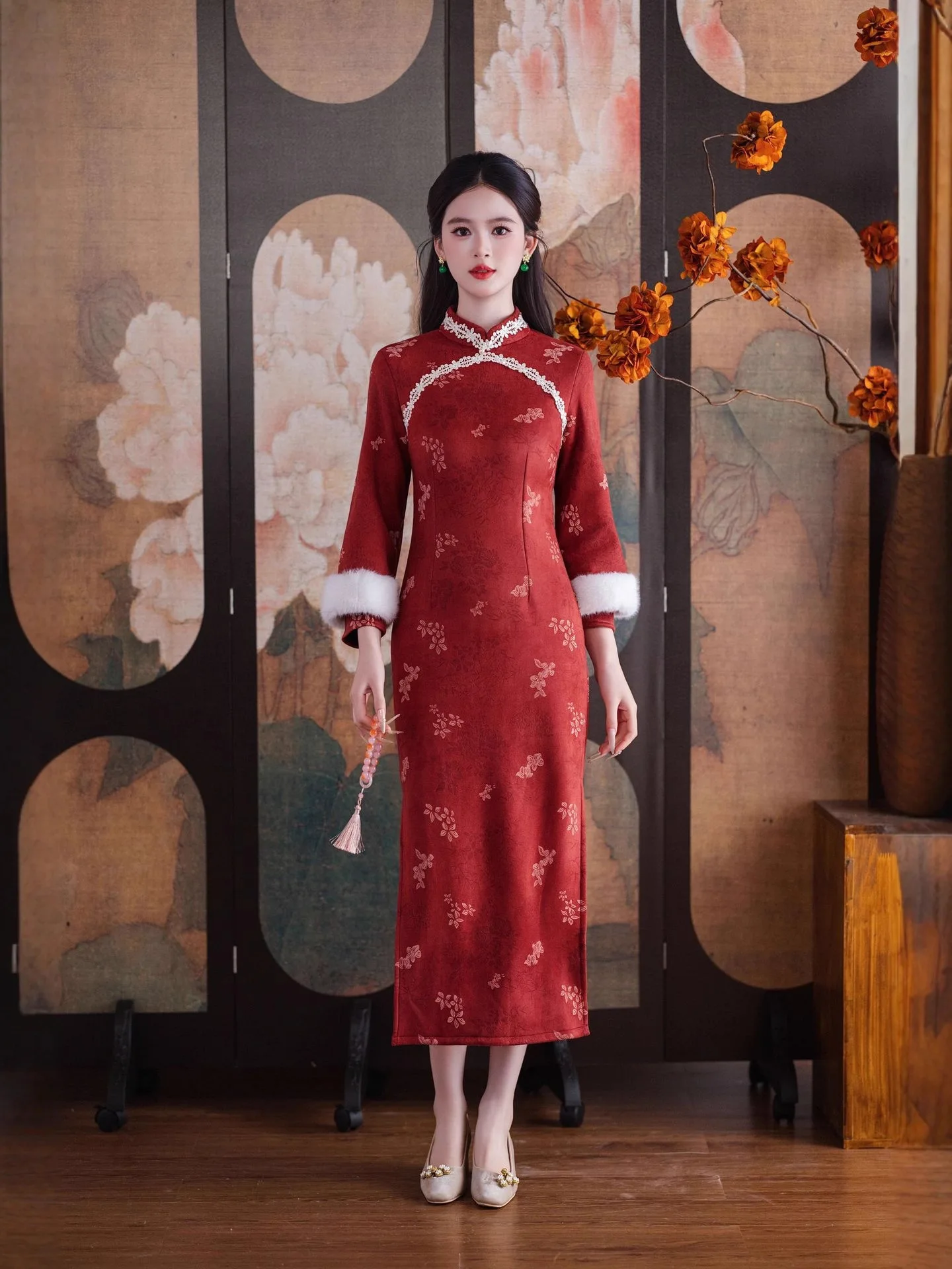النمط الصيني الجديد تحسين شيونغسام 2025 الشتاء مزاجه النبيذ الأحمر فستان سميك اليومية شيونغسام #5