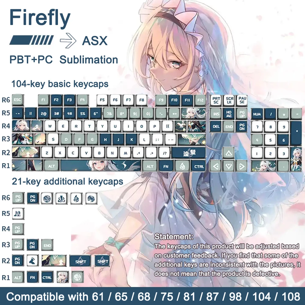 Custom Keycap Firefly Theme 133 Keys PBT DYE-Sublimation ASX Pudding Caps Cherry Profile Keycaps For Mechanical Gaming Keyboard