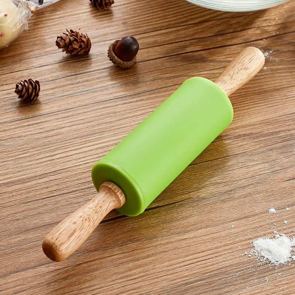 Silicone Pastries Roller Wooden Handle Rolling Pin Children's Diy Baking Tools 2 Pcs Food Grade Silicone Non-sticky Rolling Pins