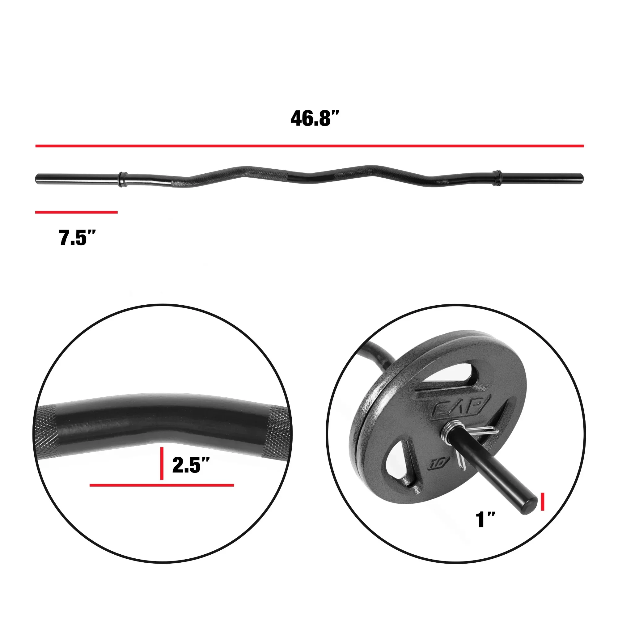 Juego de barra rizada y mango de mancuerna estándar de 1 pulgada, accesorio de barra cromado para gimnasio en casa y entrenamiento de fuerza