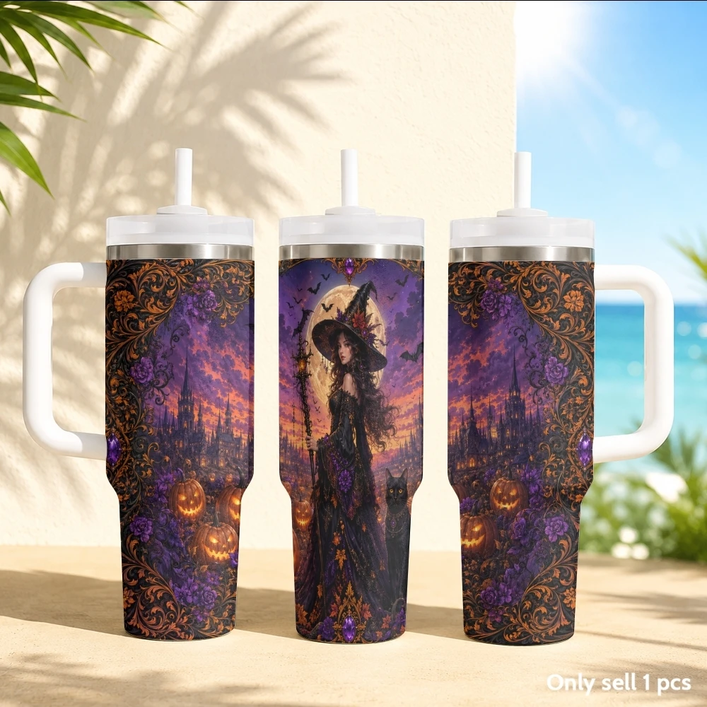 Halloween Witch Vacuum Flasks 40oz Stainless Steel Insulated Tumbler with Handle & Straw Leakproof Travel Mug
