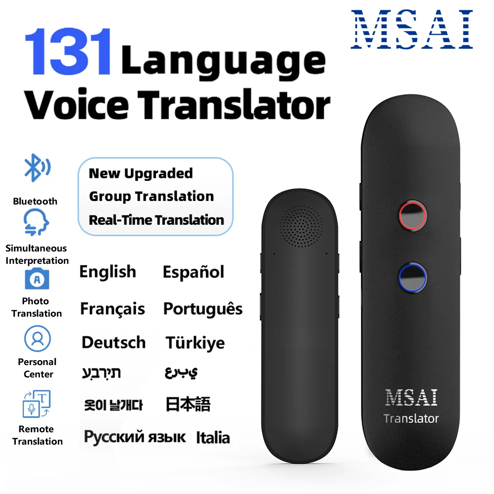 MSAI T4 traducteur vocal intelligent 131 langues Bluetooth APP 122 langues traduction de photos bidirectionnelle en temps réel pour les voyages d'affaires