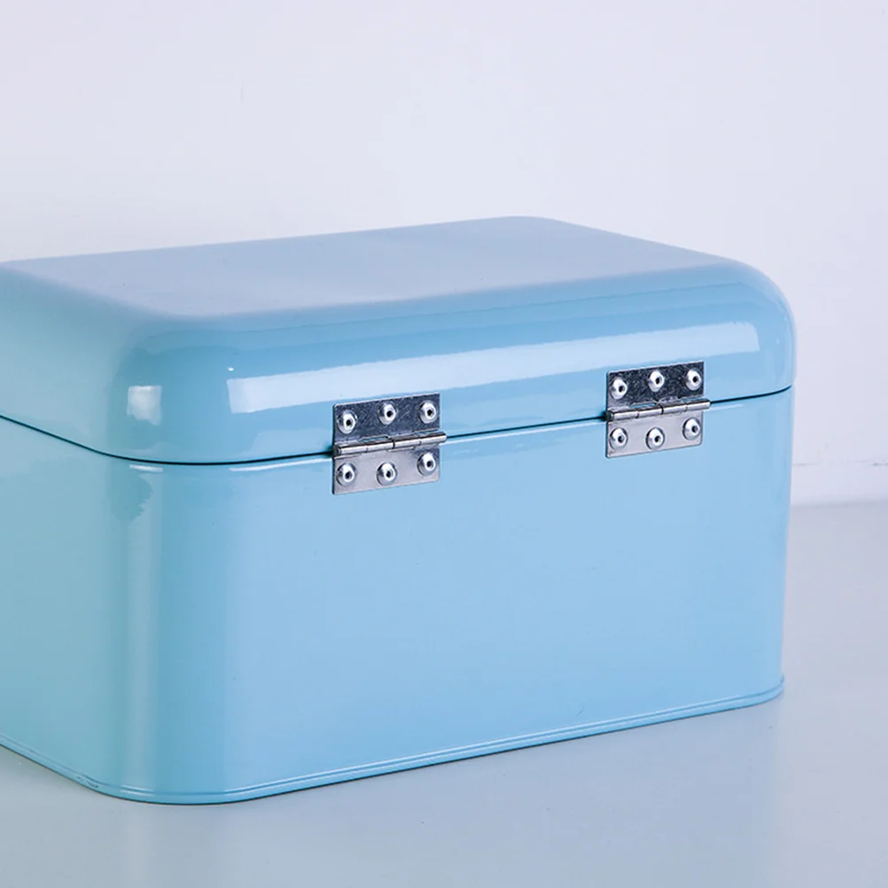 

1Pcs Metal Bread Box Iron Sheet Vintage Kitchen Storage Tank Desktop Bread Storage Bin Creative Snack Box Home Cafe Use Blue