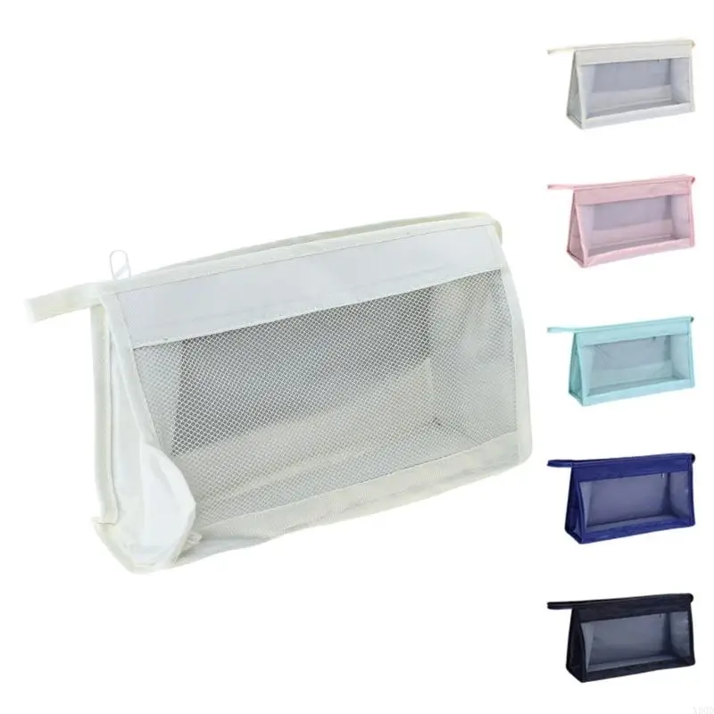 

X90D Solid Color Makeup Bag Cosmetic Bag Large Capacity Toiletry Bag Mesh Makeup Bag