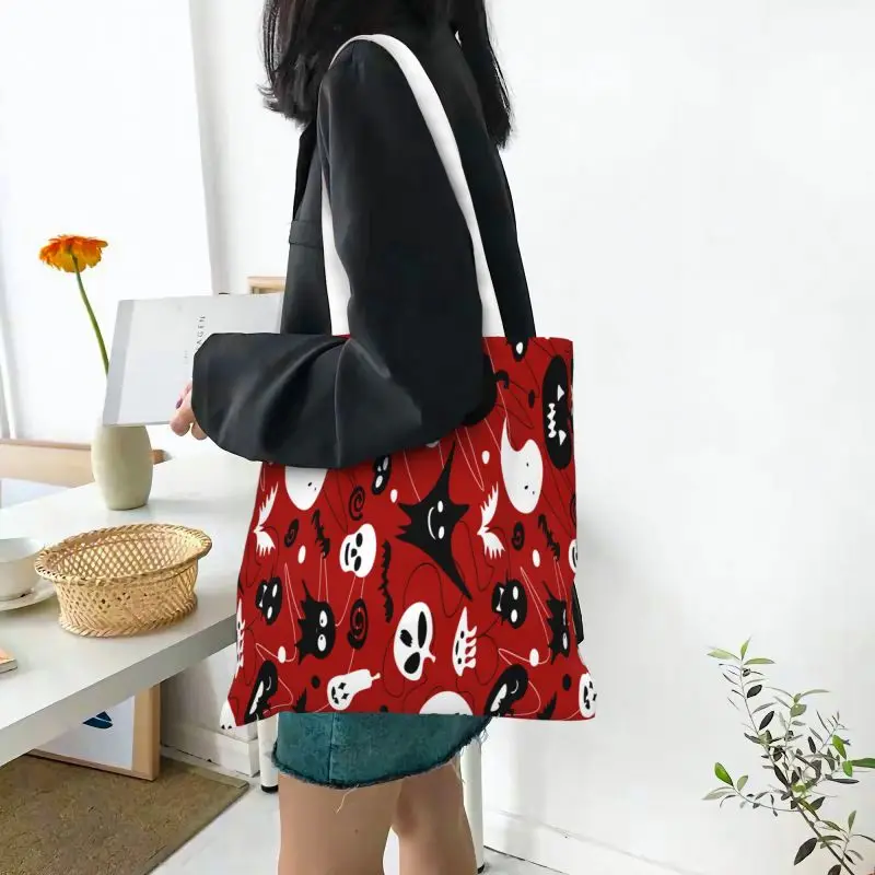 

Skull bat animal Casual Large Capacity Women's Bag Shoulder Bags Shopper Canvas Letter Fashion Harajuku Print Street Handbags