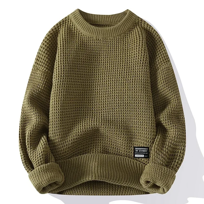 Men Pullovers Sweaters Knitted Top Round Neck Full Sleeve Tops Regular Solid Splice Casual Loose Simple Autumn Winter 2024