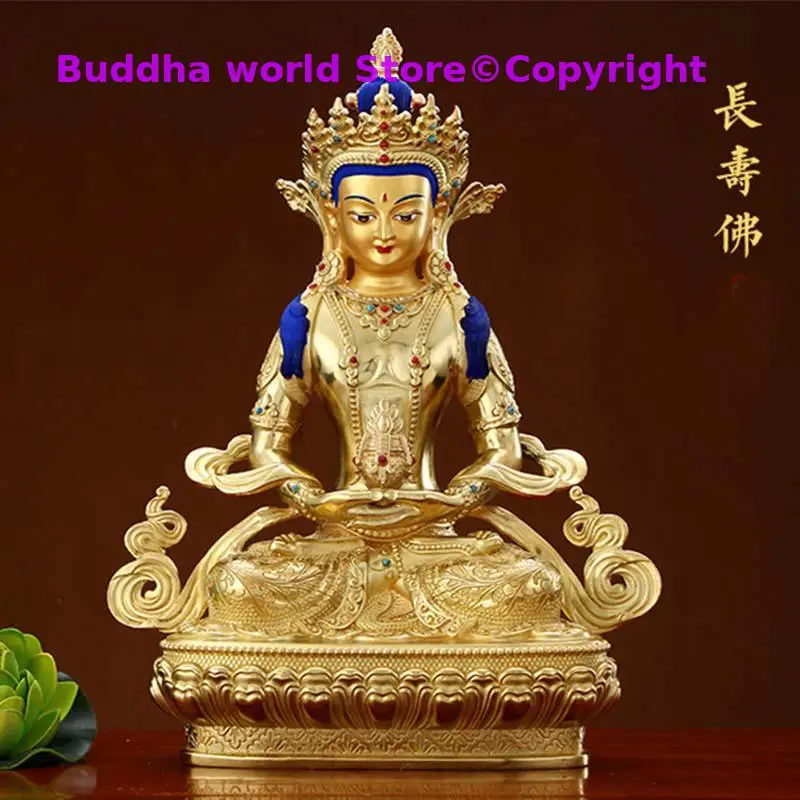 

GOOD HOME family Spiritual efficacious Protection # Tibet Nepal Buddhism Gilding Amitayus Buddha copper statue 16cm tall