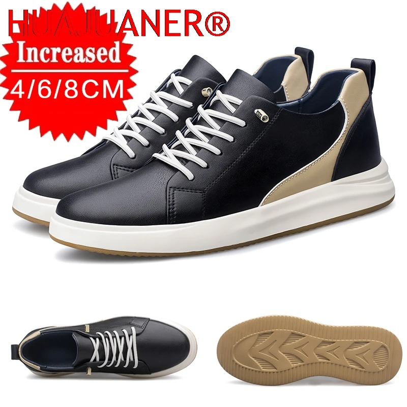 

Men Sneakers Increase Height Elevator Shoes 4/6/8cm Fashion Soft Leather Casual Skate Shoes Outdoor Breathable Walking Shoes