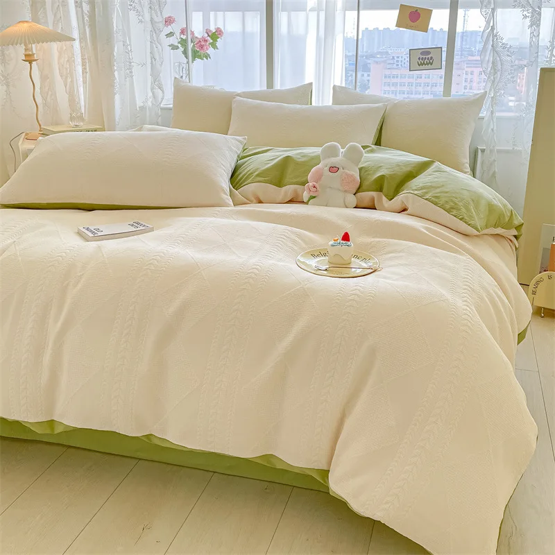 A-class mother and baby grade full cotton three-layer yarn four piece set pure cotton single and double bed sheet duvet cover so