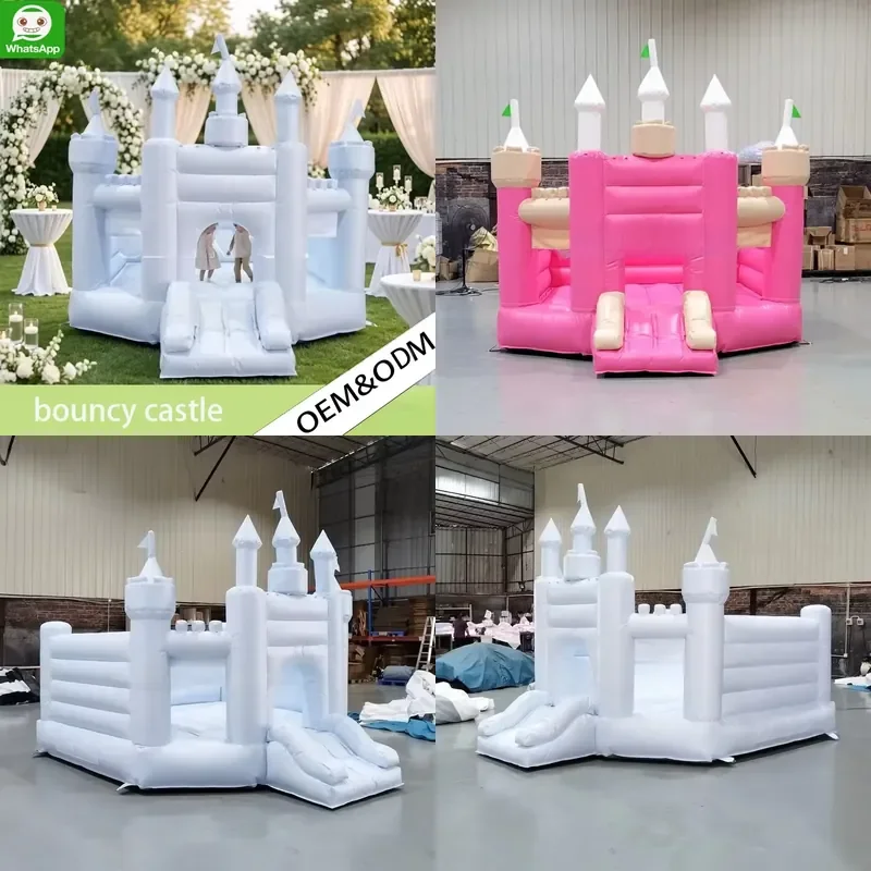 Commercial All White Inflatable Jumping Castle with Slide, Durable Bounce House for Wedding Party Event Rental