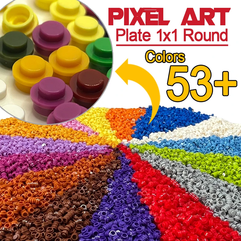 

Round Plate 1x1 Building Block Parts Brick Mosaic Maker Toys Pixel Art Remix Painting 53+ Colors Compatible 4073/6141 930pcs/Lot