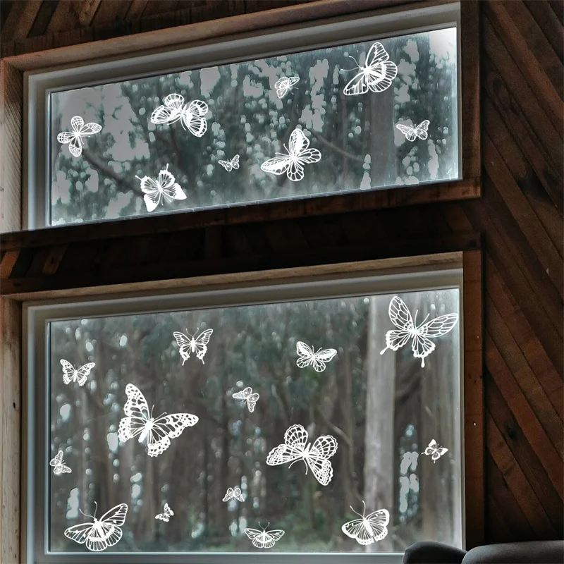 23Pcs Butterflies Stickers Ceiling Window Decor Static Vinyl White Butterfly Decals Glass Door Art Wall Decoration for Home Room