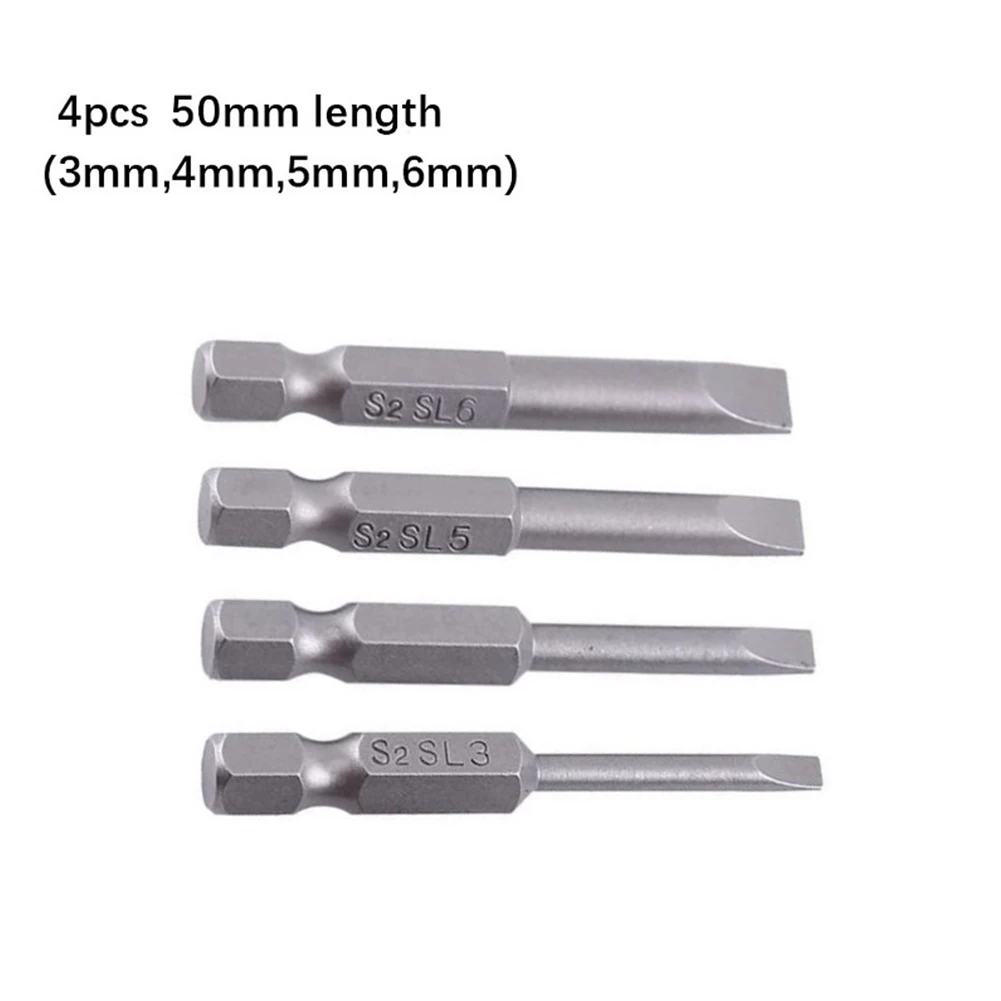 4pcs 50mm Slotted Screwdriver Bit Magnetic Flat Head Screwdrivers 1/4 Inch Hex Shank Screw Drivers Bits Hand Tools SL3.0-SL6.0