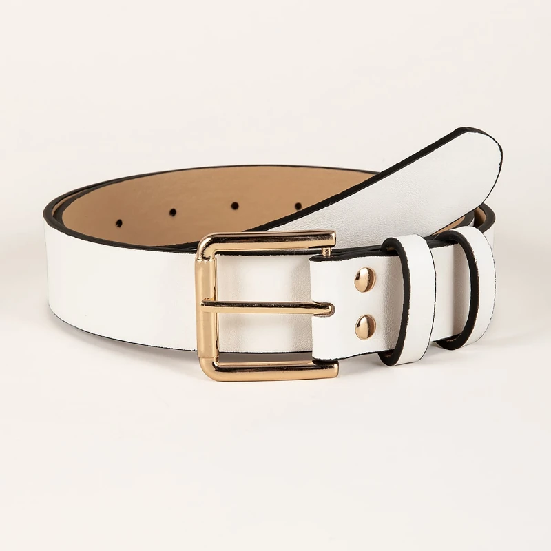 

Black and White PU Classic Alloy Buckle Belt for Woman Simple Daily Jeans Accessories Casual Personality Square Pin Buckle Belt