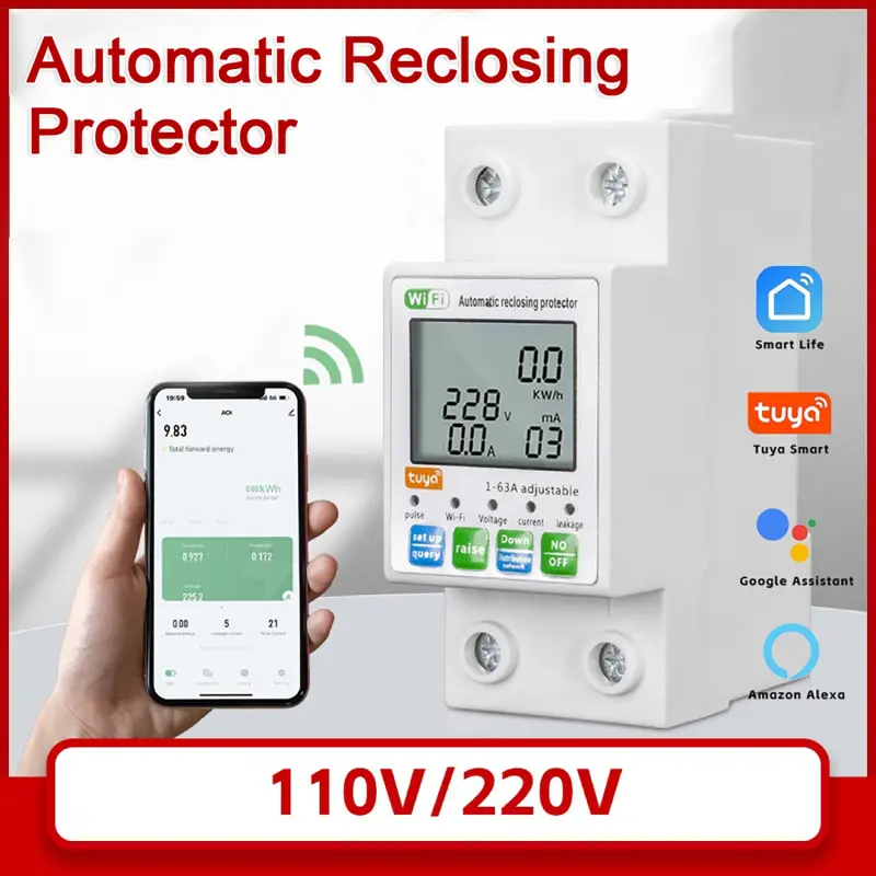 Tuya ZigBee Intelligent Automatic Reclosing Protector Multifunctional Current Voltage Meter LCD Display Switch Power Meter - Image 3