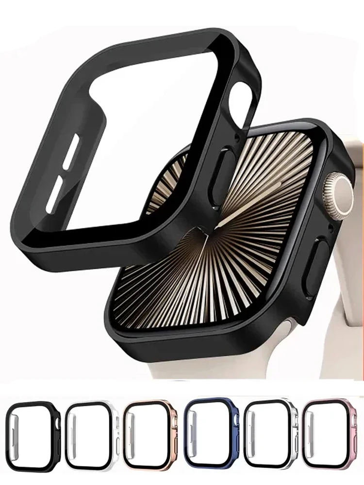 Cover Case for Apple Watch 10 46mm 42mm 45mm 44mm 49mm 41mm 40mm Tempered Glass Screen Protector Series 7 8 9 SE 6 5 4 Ultra 2