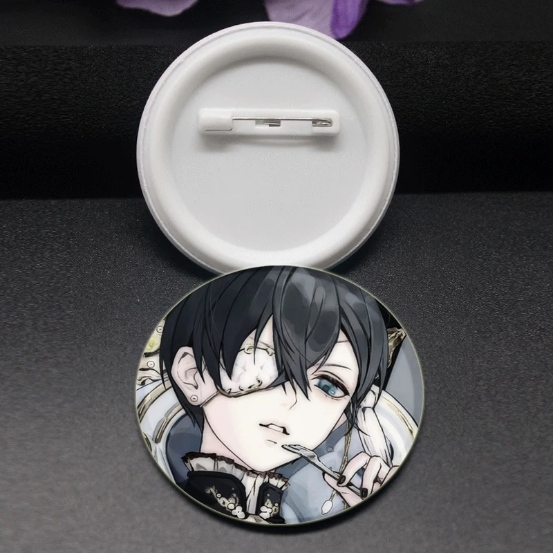 Anime Black Butler Badge Sebastian·Michaelis/Ciel Phantomhive Cartoon Brooches for Creative Lapel Pin Round Soft Decoration Gift