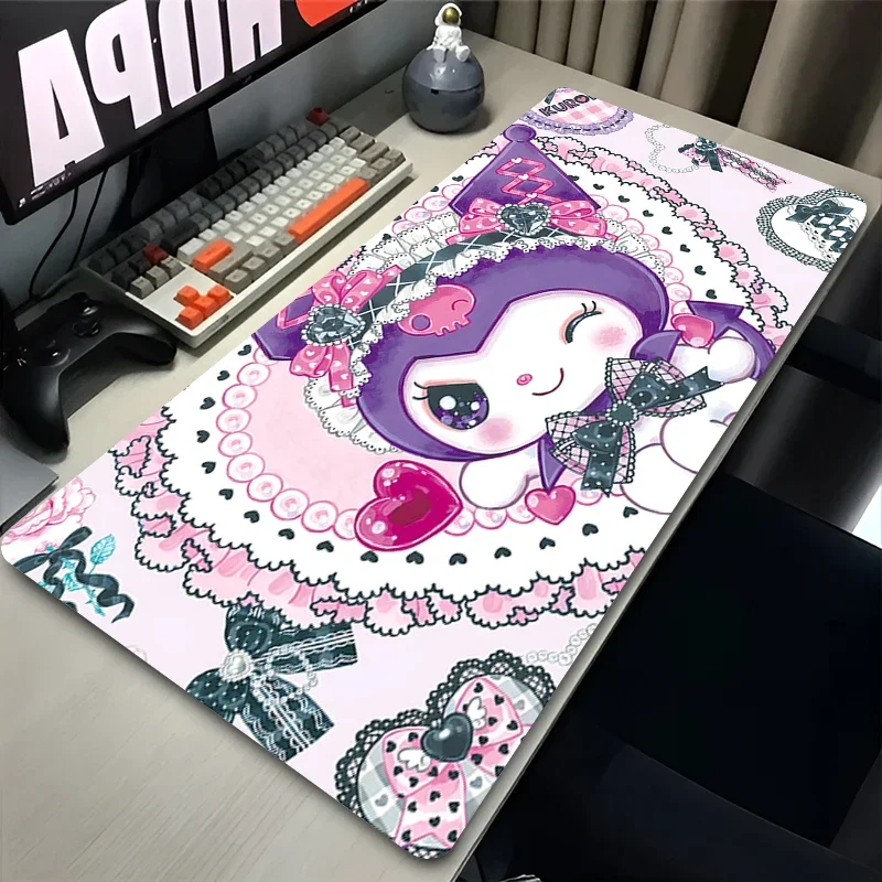 

Милый коврик для стола с бантом для девочек, аниме-клавиатурный коврик Sanrio Gamer из кожи, с ушками кролика Куроми, для студентов, фиолетовый коврик для мыши с черепом