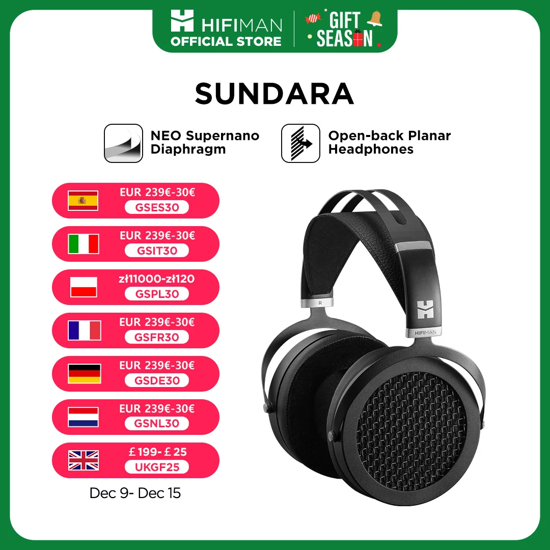 HIFIMAN SUNDARA Over-Ear Full-Size Planar Magnetic Headphones (Black) with High Fidelity Design Metal Casing