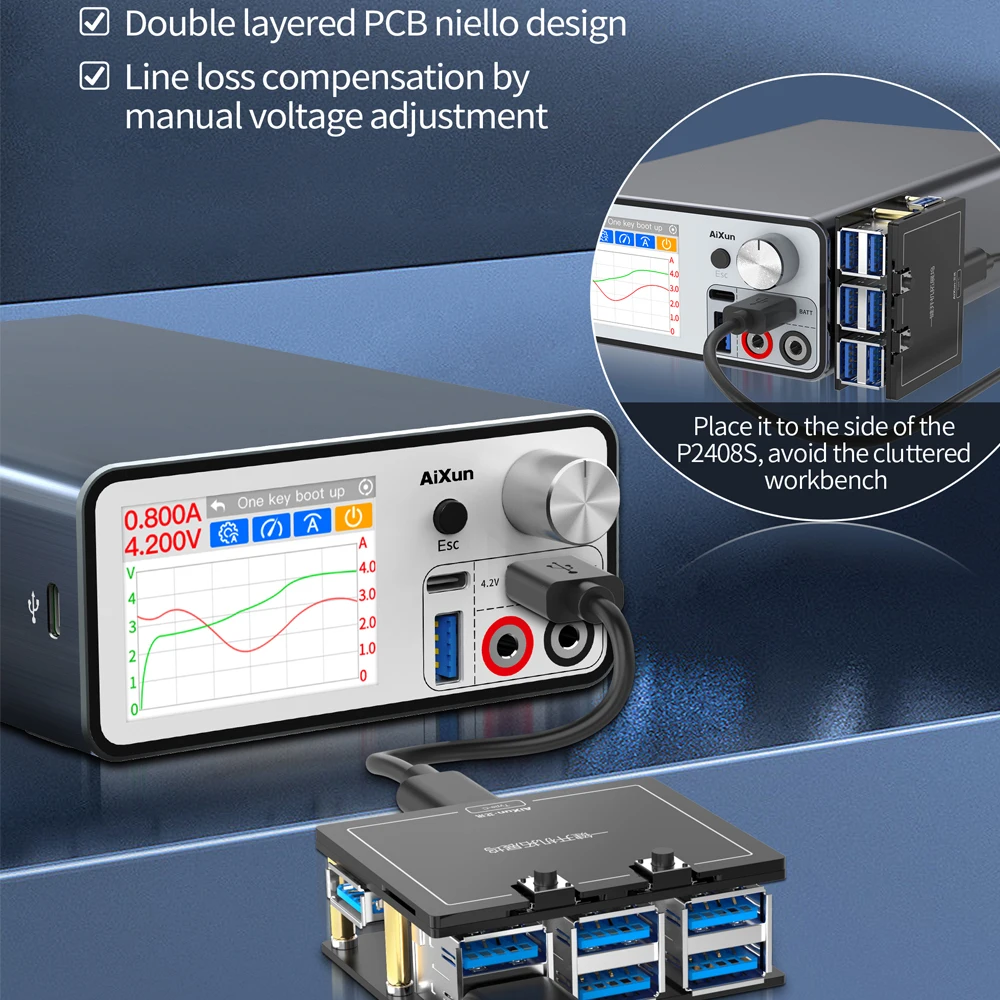 Aixun P2408S 12V 8A Digital Regulated Power Supply Voltage Ammeter Regulator For IPhone 7-13 Series Repair Short Circuit Tester