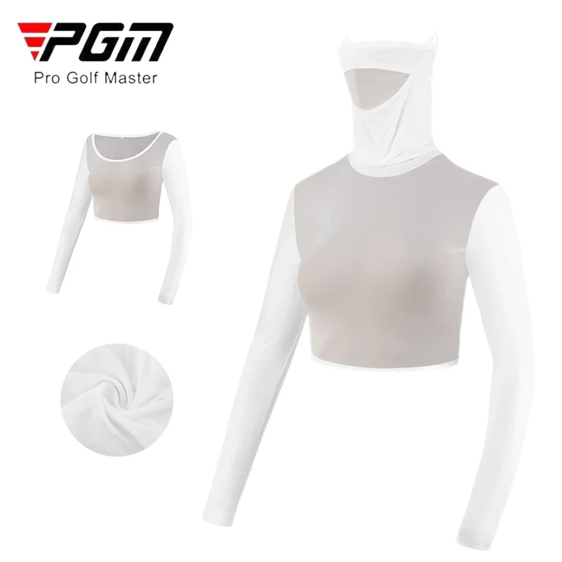 PGM Women Sunscreen Golf Shirts Summer Ladies Ice Silk with Mask Cropped Tops Women Breathable Quick Dry Underwear Silm Golf Top