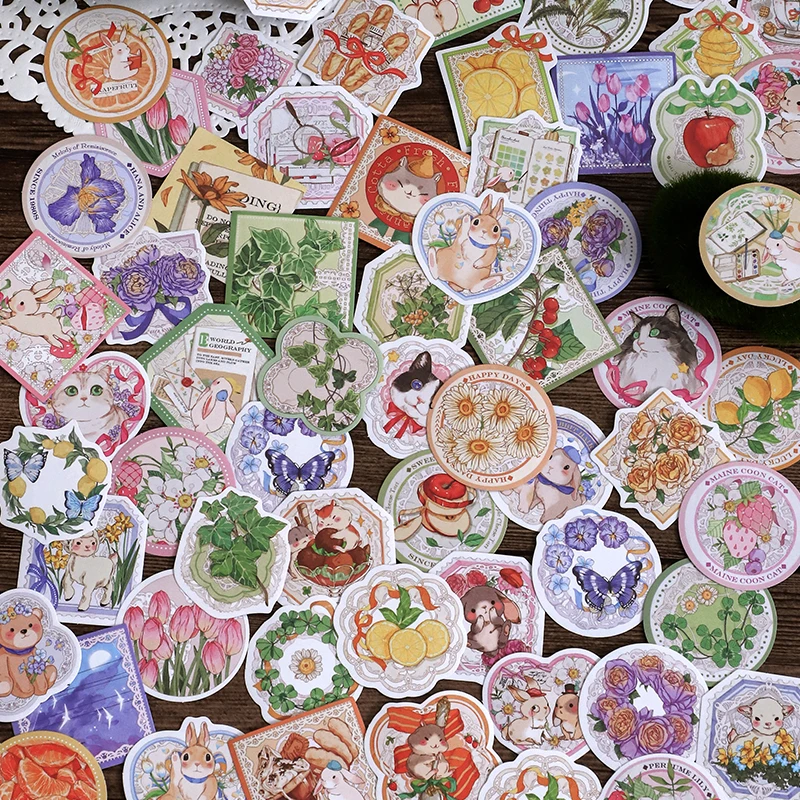 

46pcs kawaii flower Cat Decorative Boxed Stickers Scrapbooking Label Diary Stationery Album Phone Cup Journal Planner