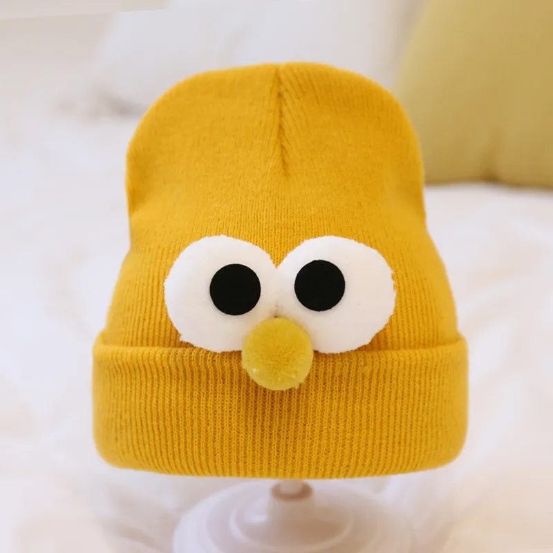 Korean Cute Eyes Baby Hats For Kids Soft Knitted Cap Warm Beanie Autumn Winter Solid Color Children Toddler Crochet Hat