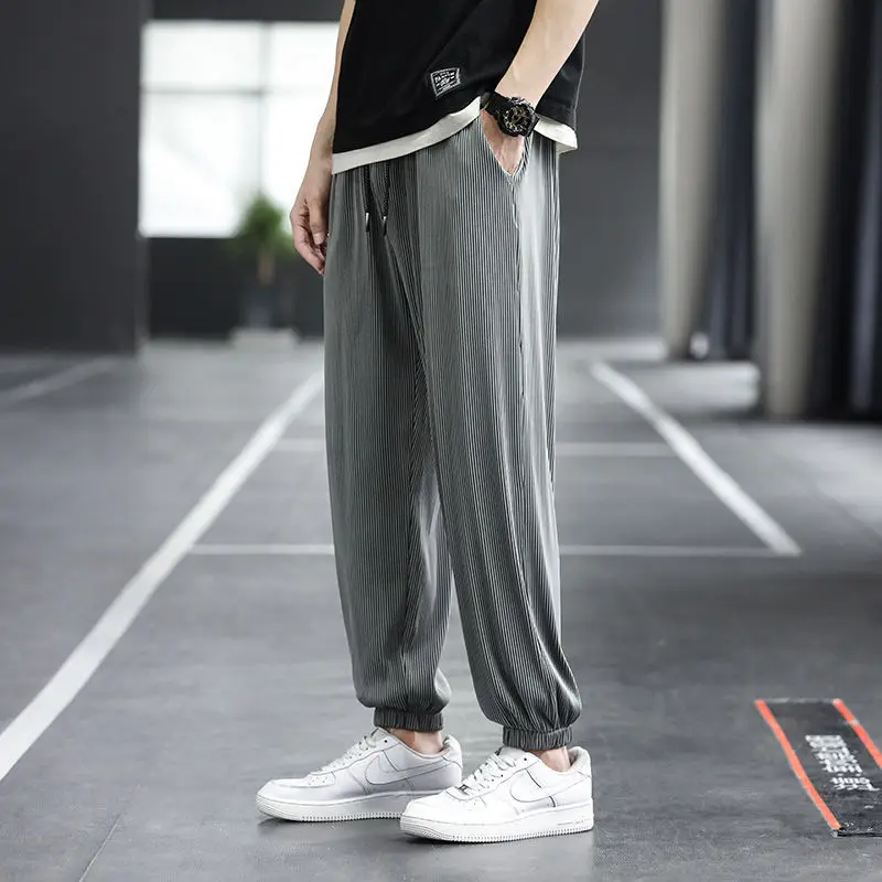 

2023 Drape Ice Silk Pants Men's Trousers Summer Ultra-thin Stretch Sports Outdoor Male Straight Loose Casual Pants Clothing U62