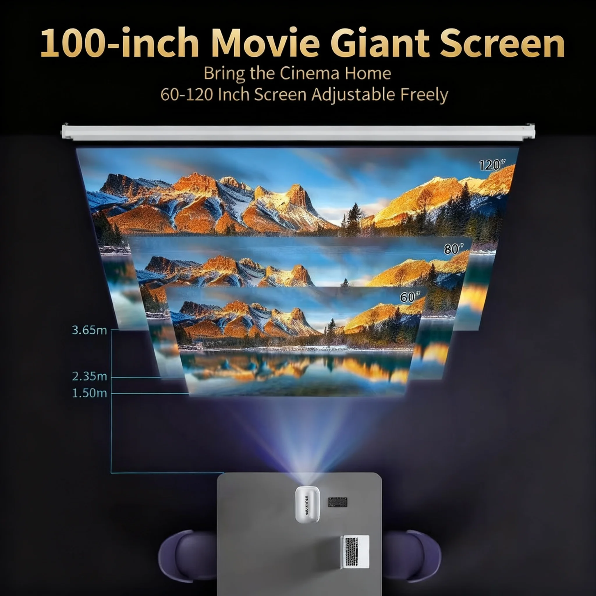 スマートプロジェクター、ネイティブ720P、4Kデコーディング対応、Hises 352チップ、WiFi-6デュアルバンド、電子フォーカス、BT 5.0、マルチモード投影