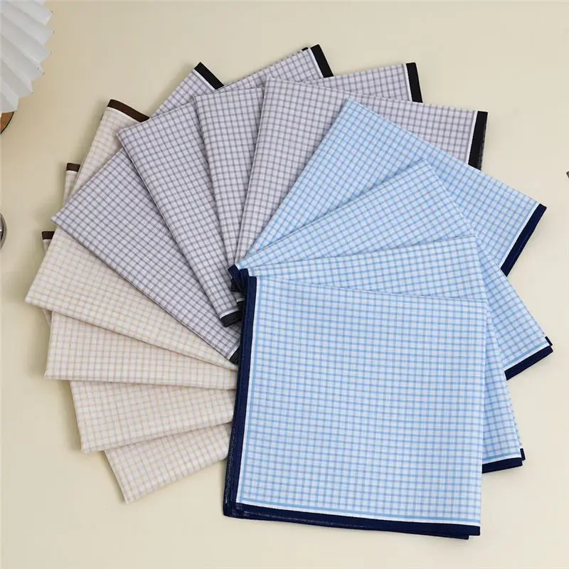 12Pcs Pure Cotton Woven Strips Men's Handkerchief High-end Light-colored Business Pocket Towel Gift 43*43cm