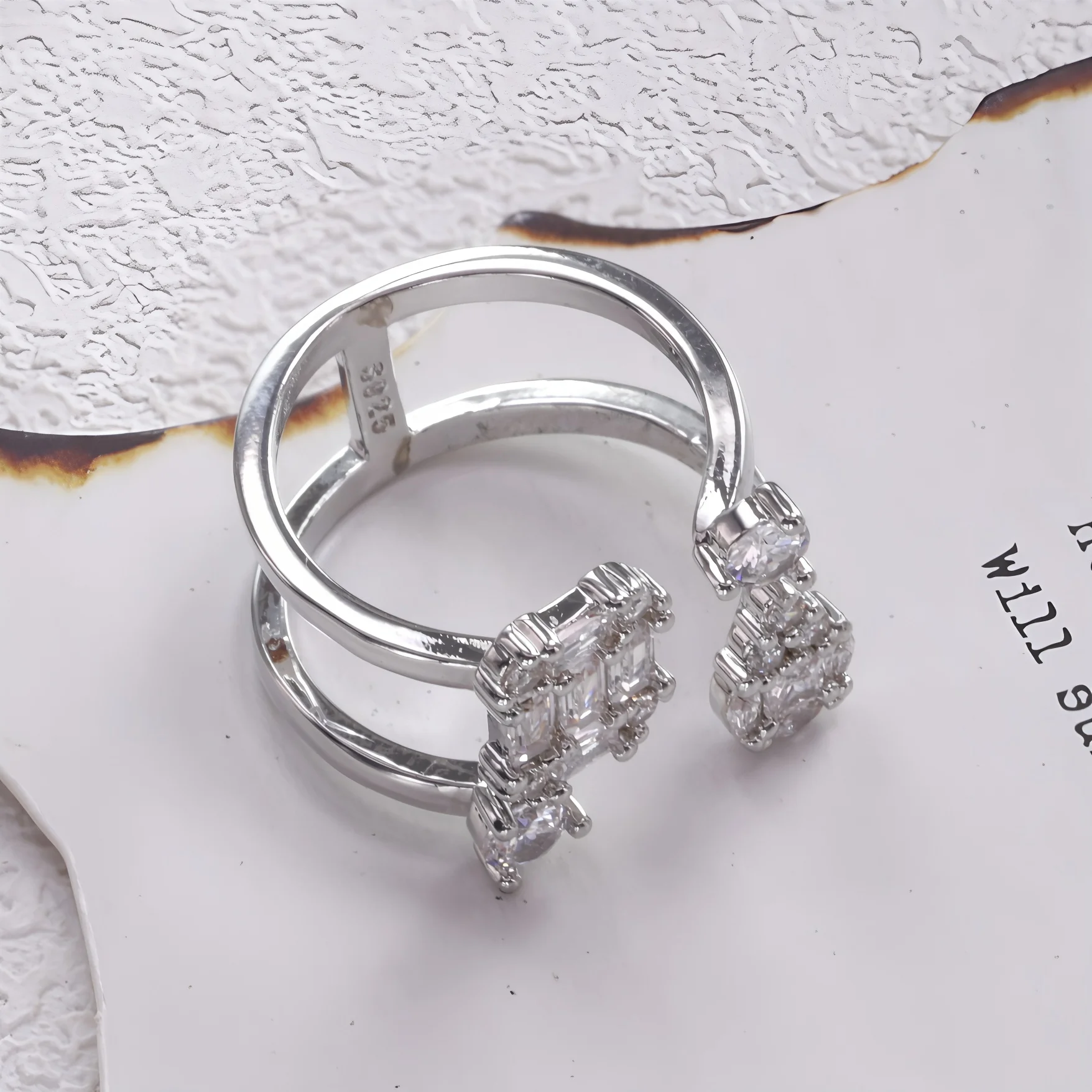 925 Sterling Silver Double Layer Water Drop Ring For Women Square Zircon Adjustable Index Finger Jewelry Party Birthday Gift