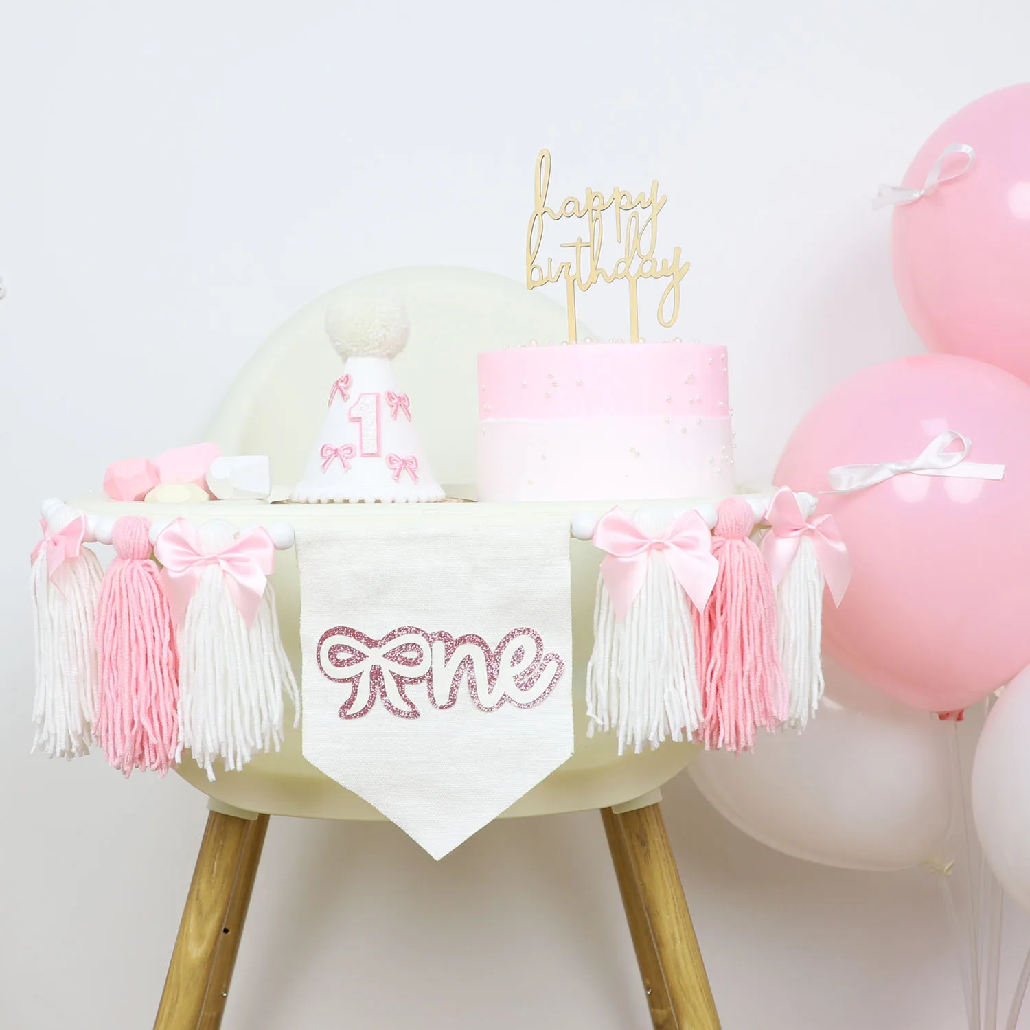 Baby kids Birthday Party Decorations,1st Birthday High Chair Banner, Birthday Crown Hat, 6 Months Birthday Butterfly Decorations