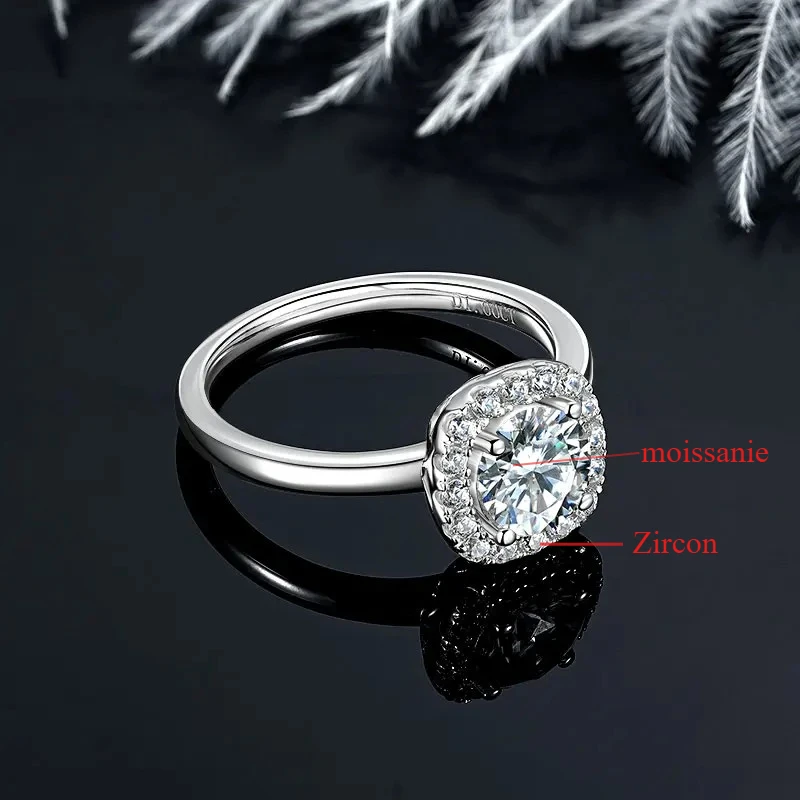 

S925 Silver 6.5mm 1.0CT D Round White Moissanite Diamond Halo Ring Wedding Finger Bands for Women GRA Certifed Promise Jewelry